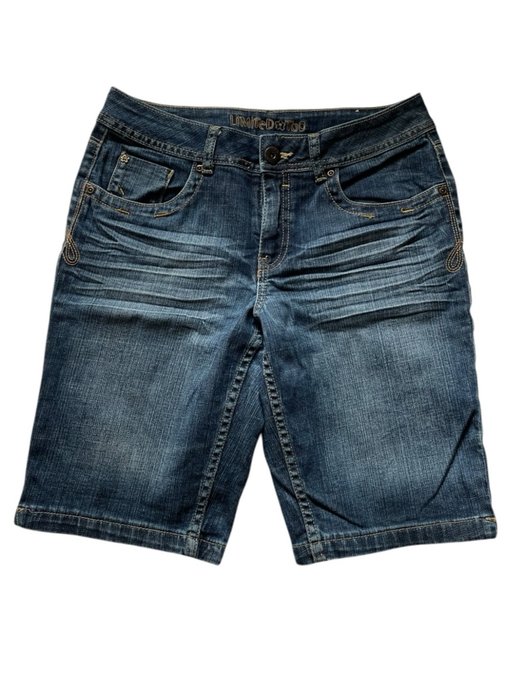 LIMITED TOO Blue Denim Medium Rise Embroidered Bermuda Shorts Girls Size 12.5